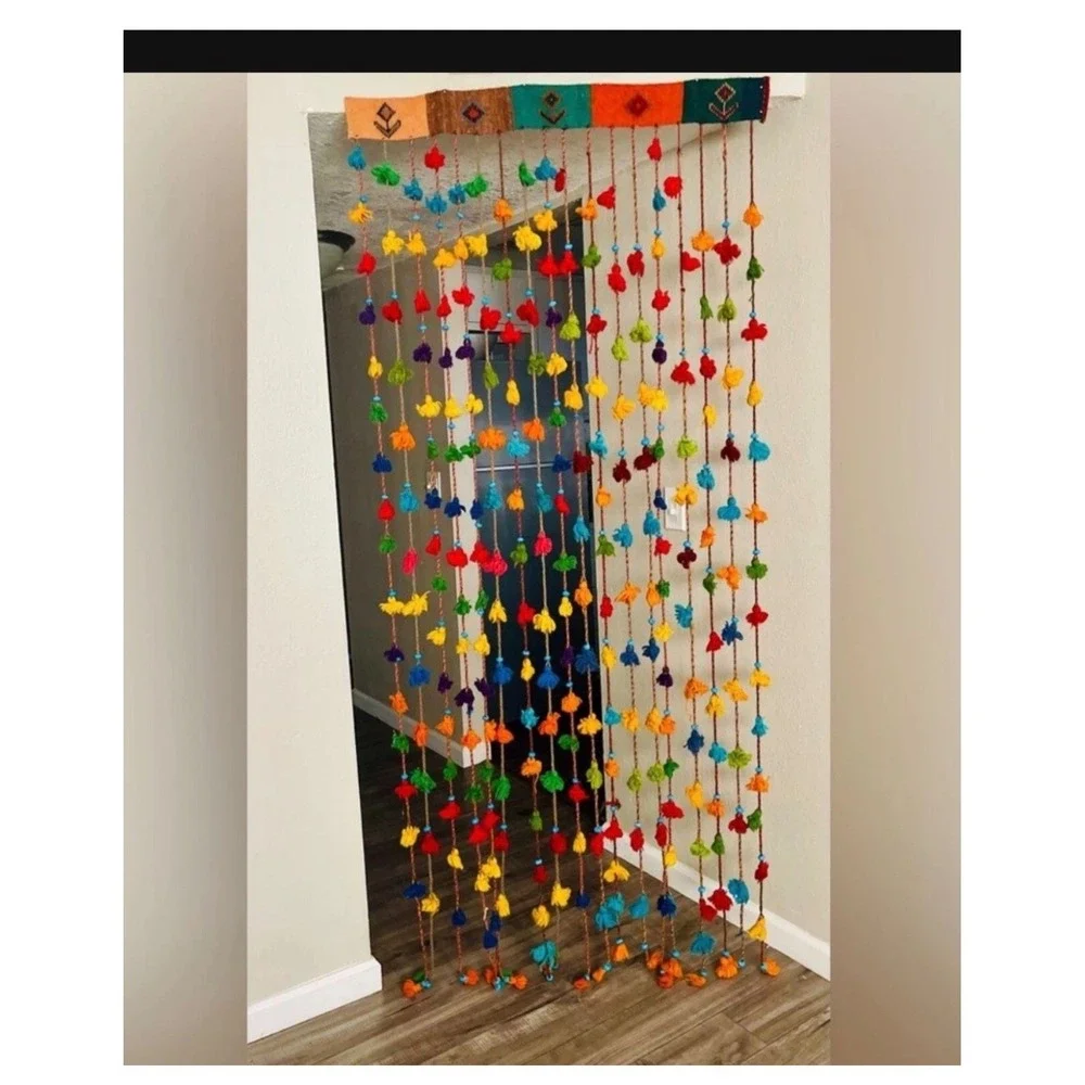 Boho Wool Handmade Beaded Door Curtain Colorful Tassel Room Divider Home Decor